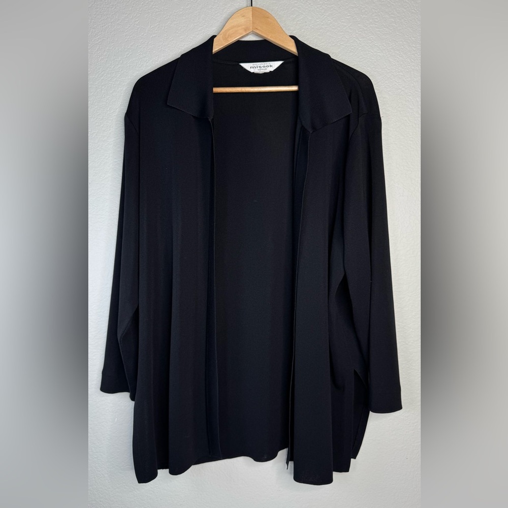 Misook Black Knit Open Front Cardigan Size 1X Lightweight Textured Blazer Travel